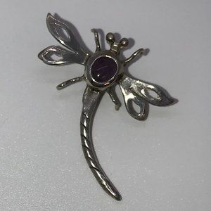 Sterling Dragonfly With Amethyst Pendant